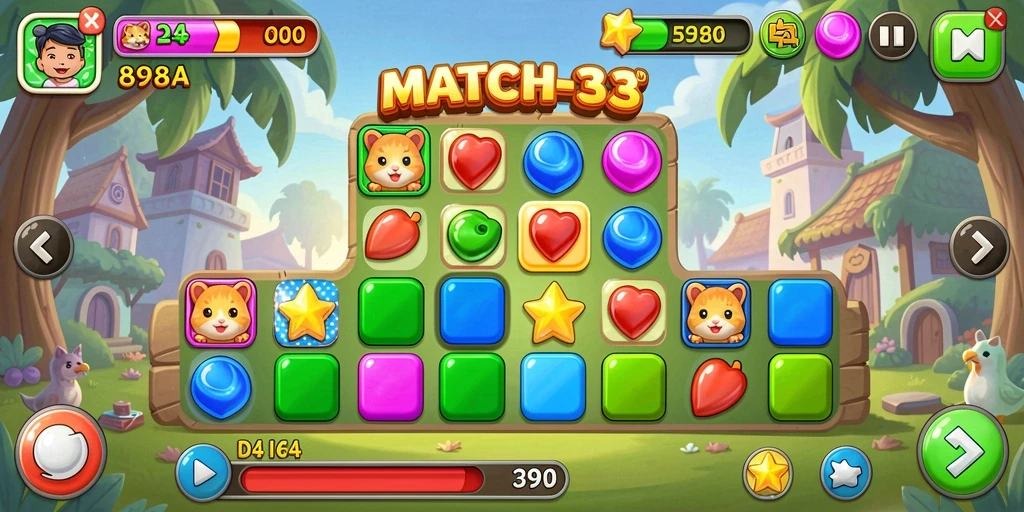 Screenshot gameplay 898A yang menampilkan keseruan mencocokkan permata.