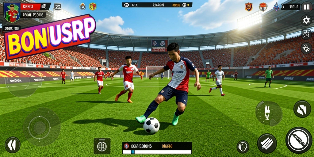 Tampilan menarik dari gameplay sepak bola BONUSRP yang seru.
