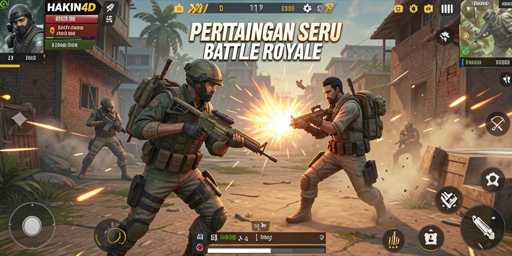 Tampilan gameplay HAKIN4D dalam pertempuran Battle Royale yang intens.
