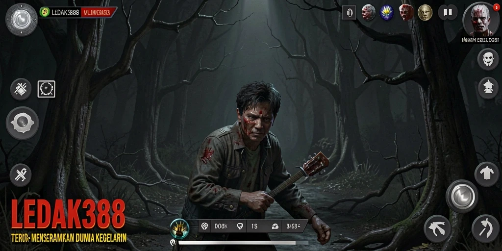 Screenshot LEDAK388 menampilkan suasana mencekam dalam permainan horor.