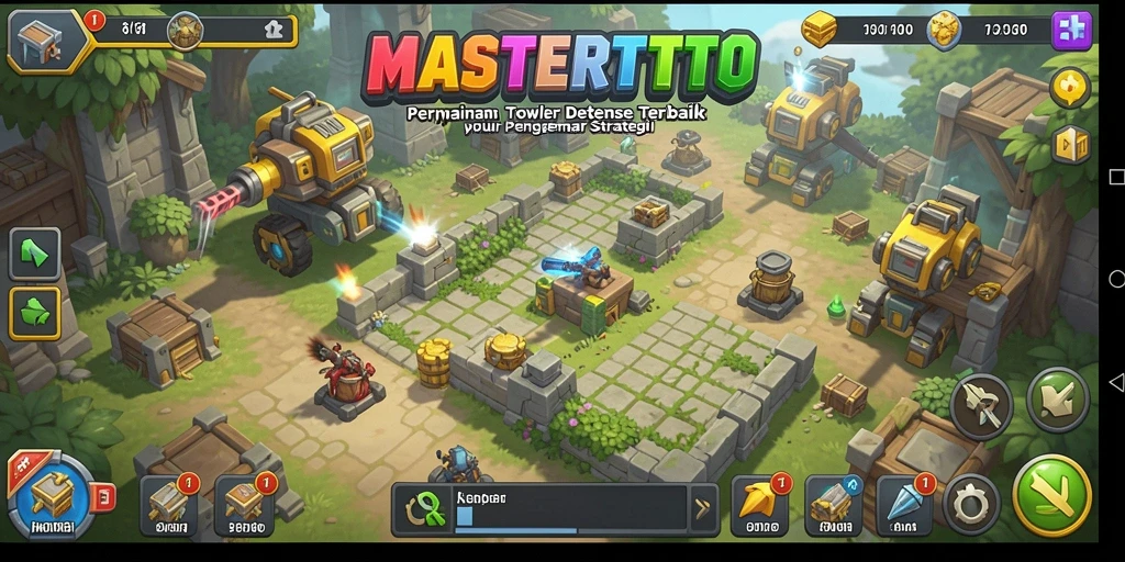 Tangkapan layar gameplay MASTERTOTO yang menunjukkan aksi menara pertahanan.