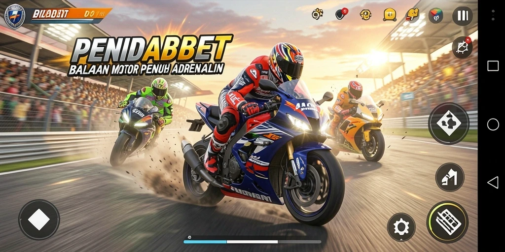 Screenshot gameplay PENIDABET menampilkan aksi balapan motor yang cepat.