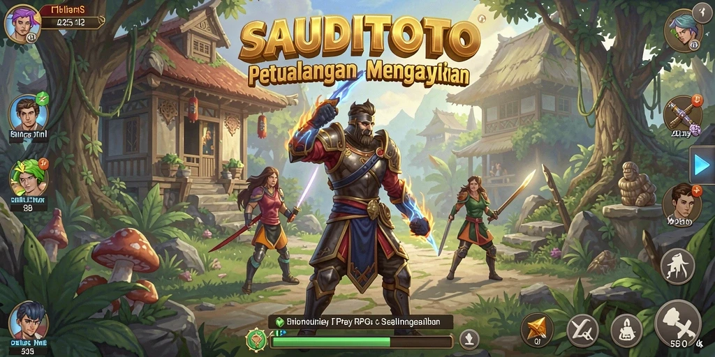 Tangkapan layar utama SAUDITOTO yang menampilkan aksi bertarung RPG yang mendebarkan.