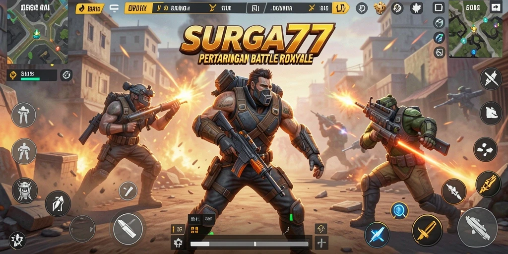 Tangkapan layar SURGA77 menunjukkan aksi intense dalam permainan Battle Royale.