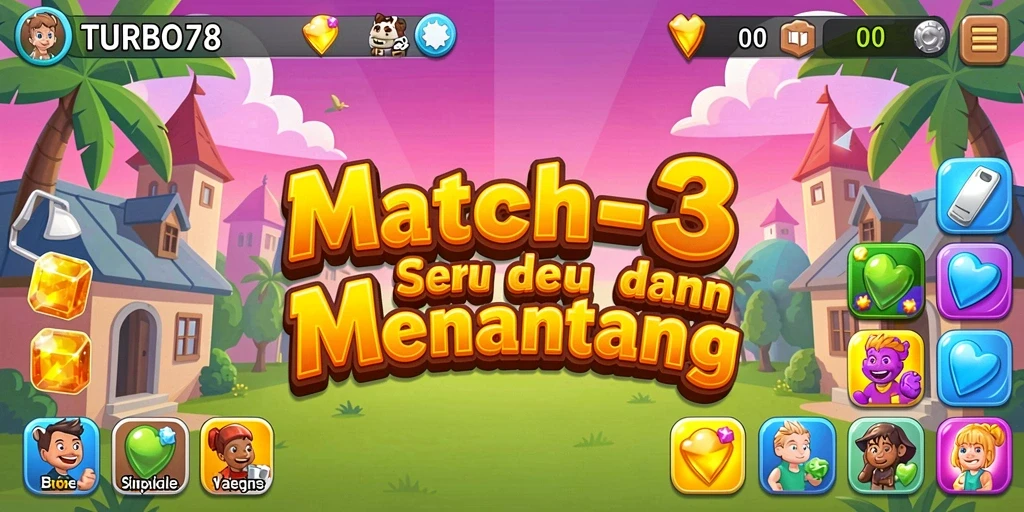 Tampilan gameplay yang mengasyikkan dalam TURBO78, permainan Match-3 yang seru.